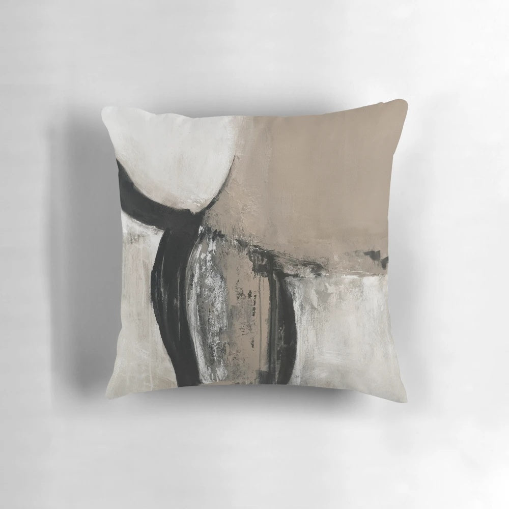 Neutral abstract artwork inspired decorative pillow for modern, minimalist living rooms and urban loft spaces.