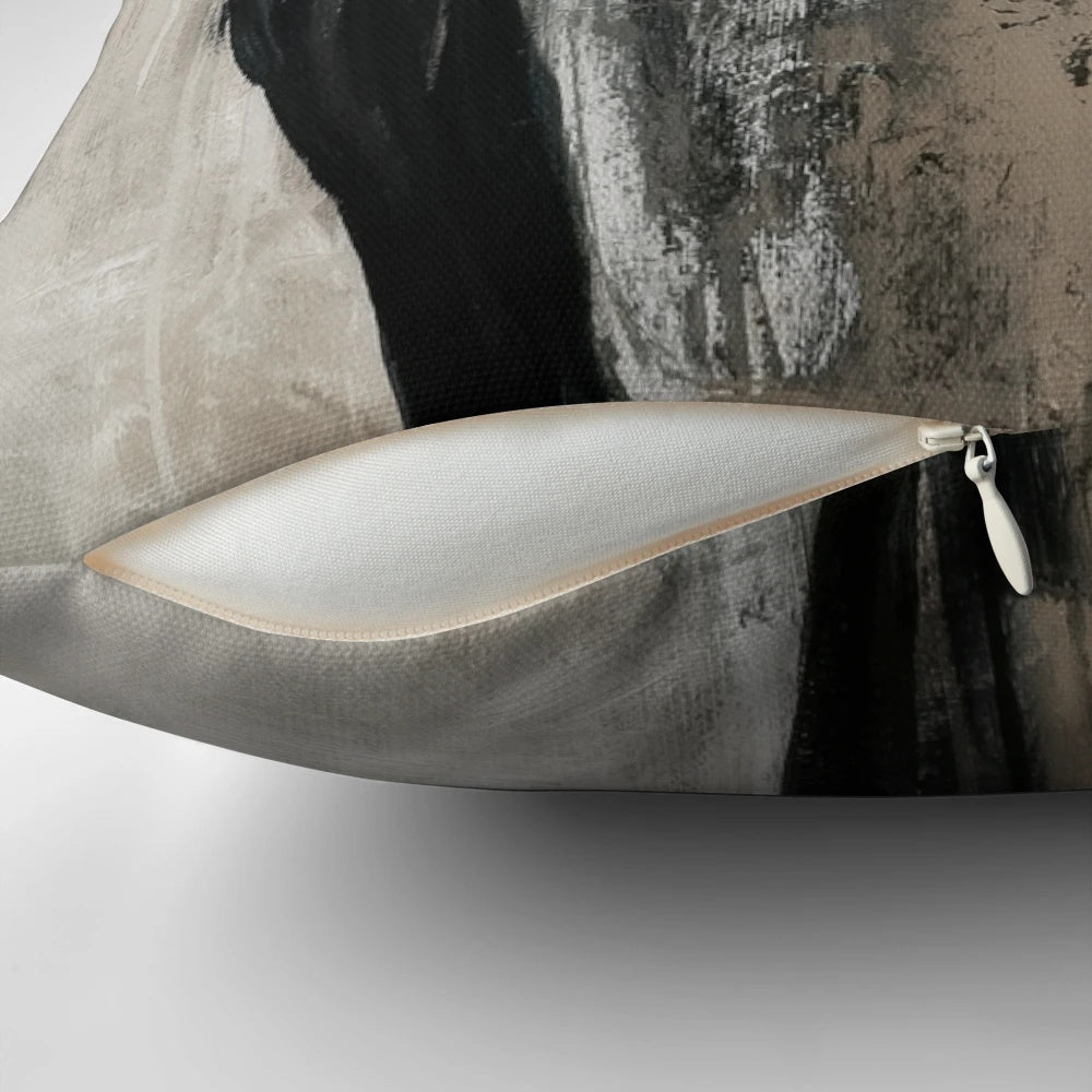 Neutral abstract artwork inspired decorative pillow for modern, minimalist living rooms and urban loft spaces.