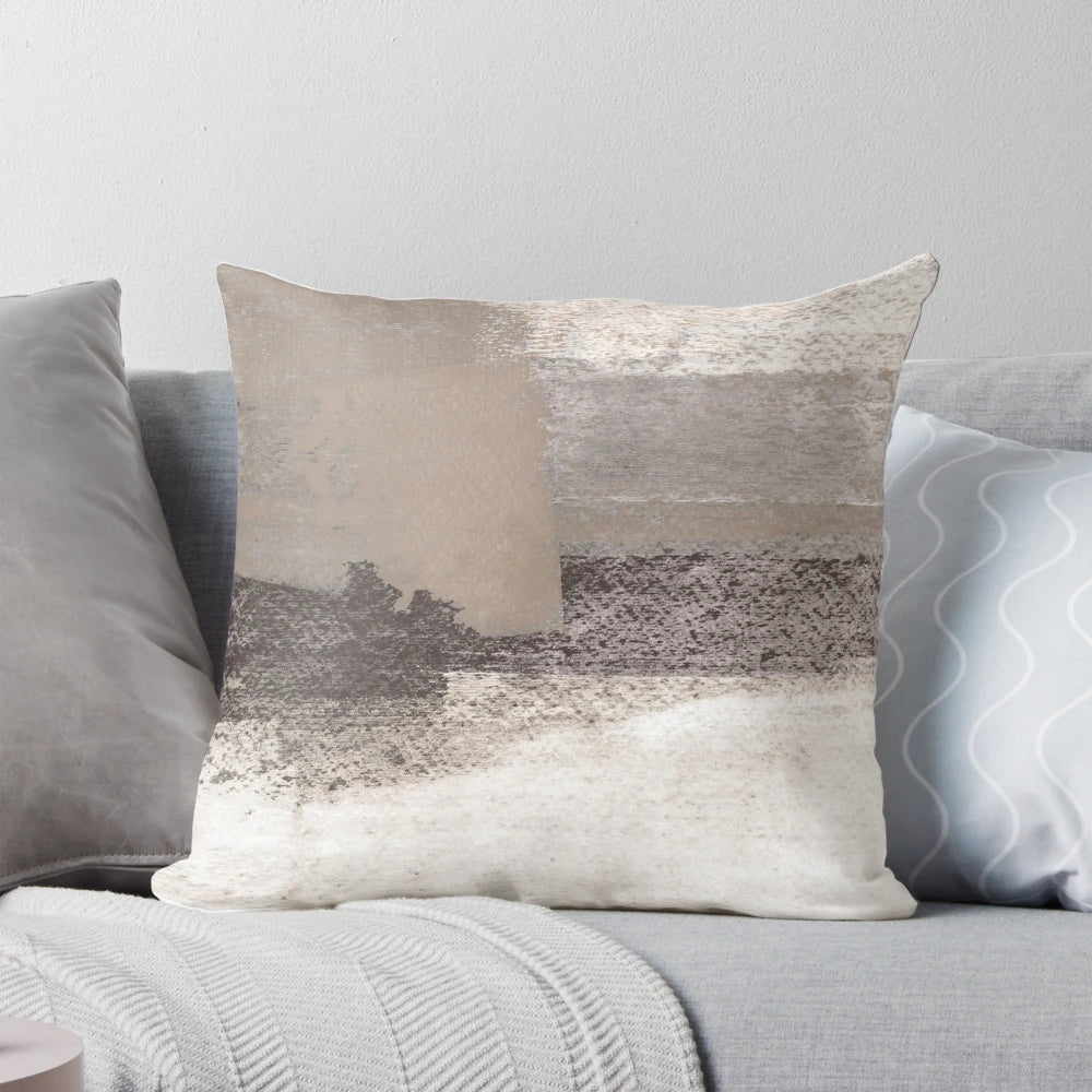 Neutral abstract painting in taupe and charcoal gray, featuring a contemporary and minimalist design