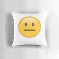 Neutral face emoji printed on a soft, cotton pillow for home or office decor.