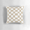 Neutral hand-drawn checkerboard pattern pillow for cozy, farmhouse-style home decor