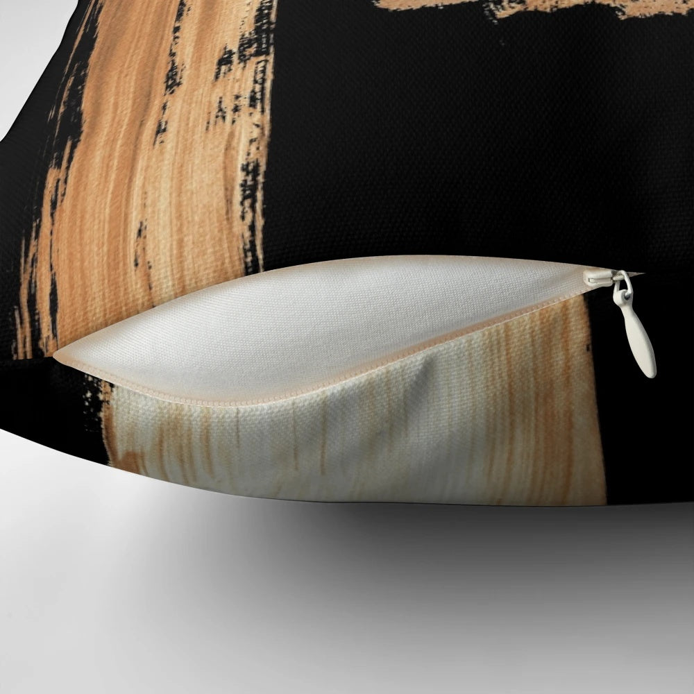 Neutral Tones Abstract Pillow by Semelart, featuring a contemporary abstract design in black, beige, and neutral colors