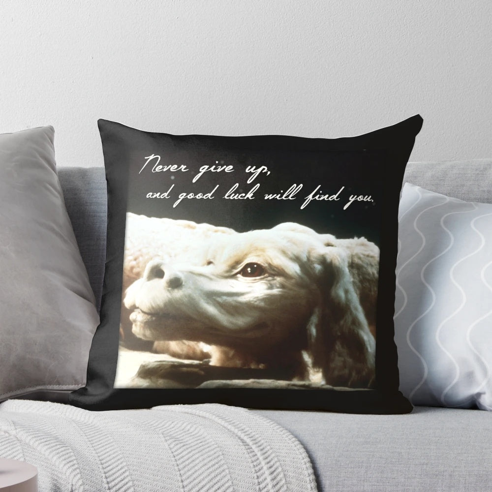 "Never Give Up" The NeverEnding Story-inspired Motivational Pillow