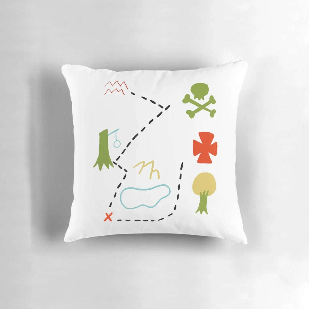 Neverland map inspired throw pillow with peter pan characters