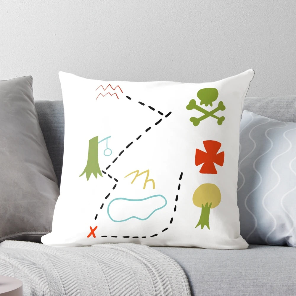 Neverland map inspired throw pillow with peter pan characters