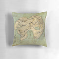 Vibrant Neverland map printed on a soft, plush pillow for a storybook-inspired nursery or child's room.