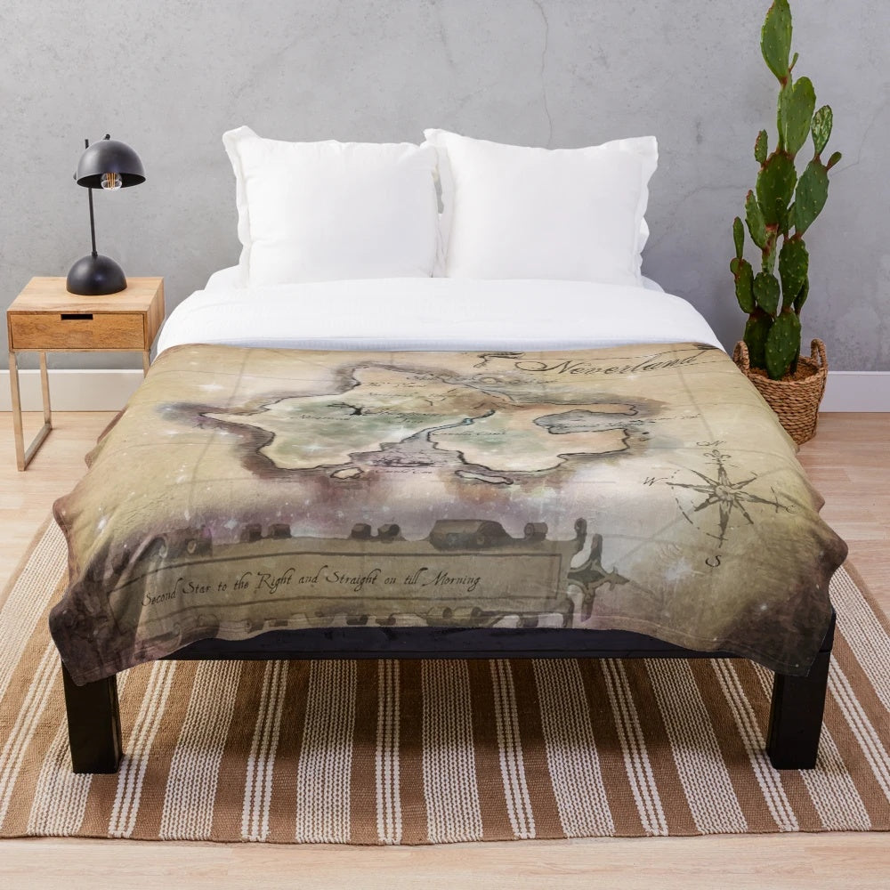 Neverland map plush blanket with Peter Pan characters