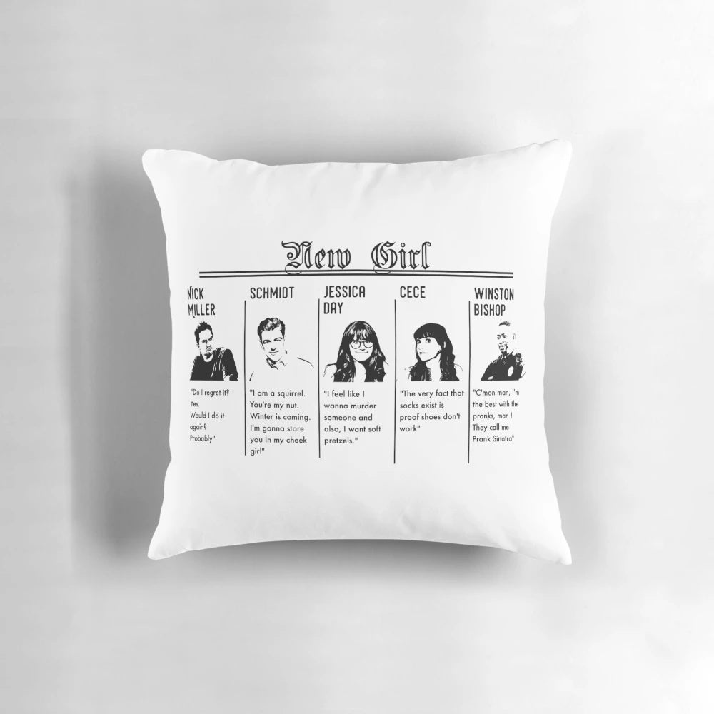 New Girl Themed Decorative Pillow with Silhouettes of Main Characters