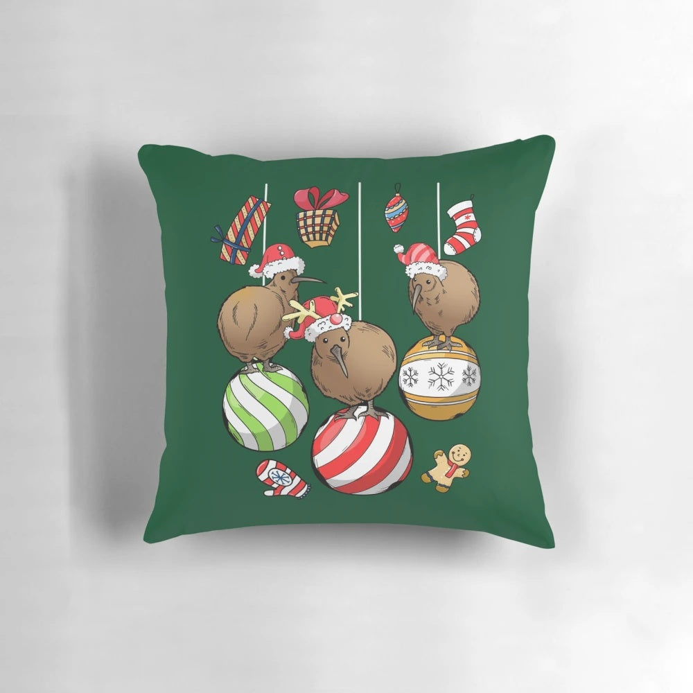A cozy Christmas pillow featuring a New Zealand kiwi bird design