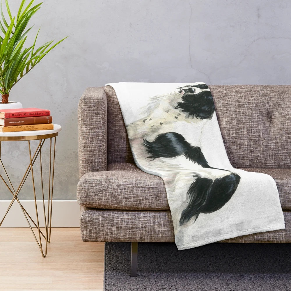 Newfoundland dog plush blanket featuring a watercolor-style design of a Landseer Newfoundland dog