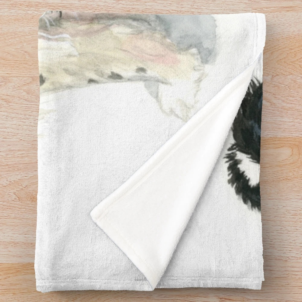Newfoundland dog plush blanket featuring a watercolor-style design of a Landseer Newfoundland dog