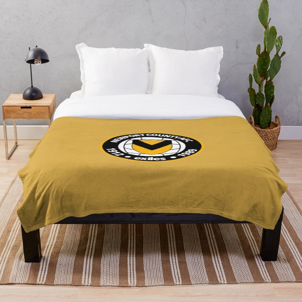 Newport County Football Club Plush Blanket with Yellow and Black Striped Design