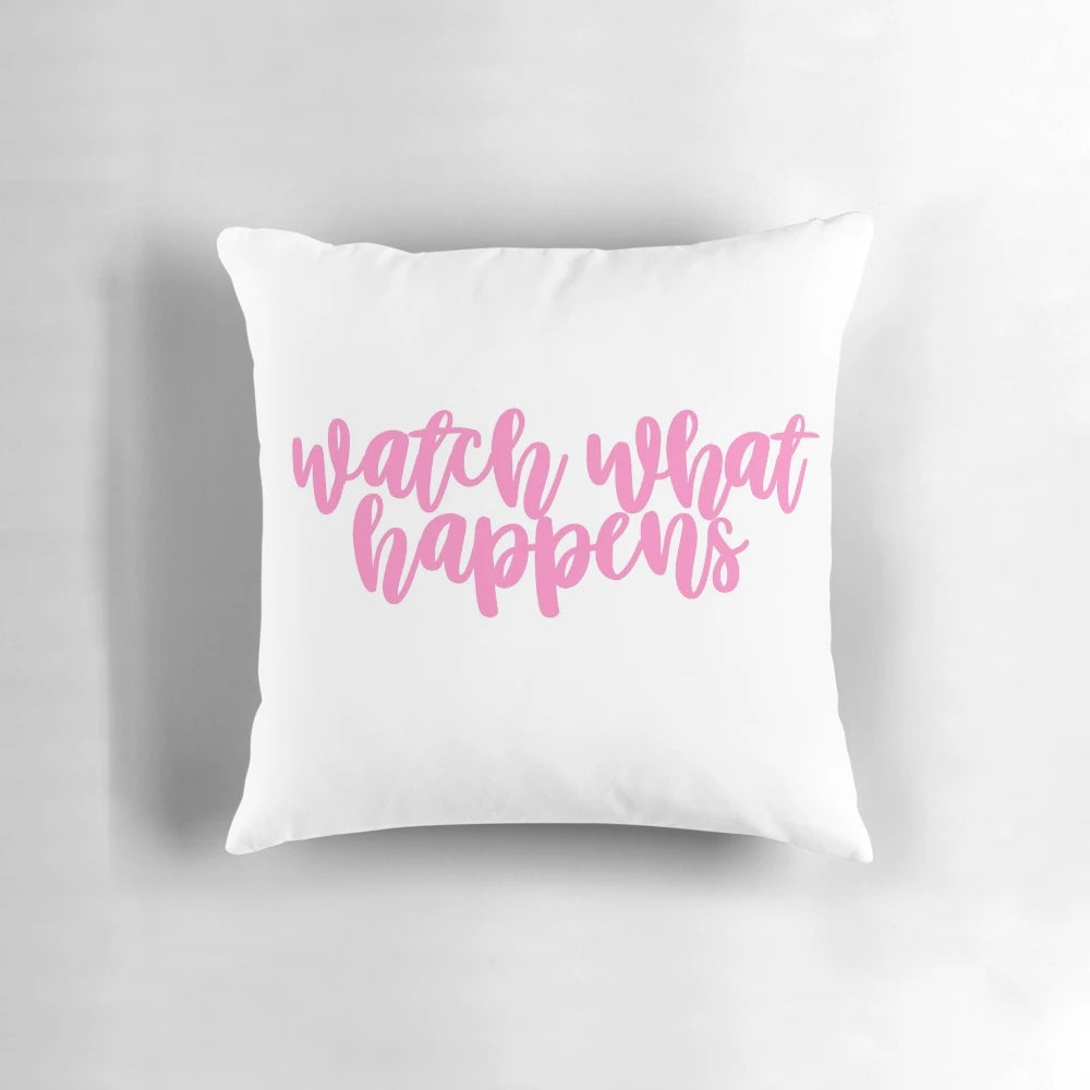 Newsies musical theater inspired pillow featuring the quote "Watch what happens