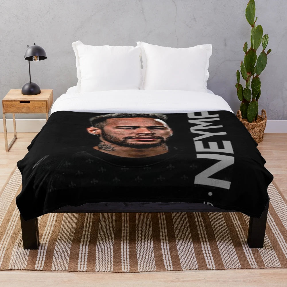 Neymar-inspired plush blanket with Brazil flag colors