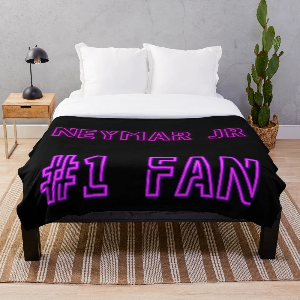 Neymar Jr. inspired plush blanket with neon, purple, and pink accents