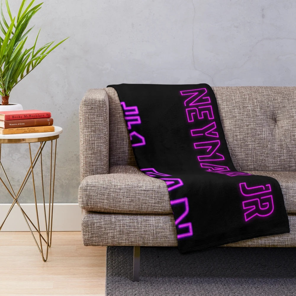 Neymar Jr. inspired plush blanket with neon, purple, and pink accents
