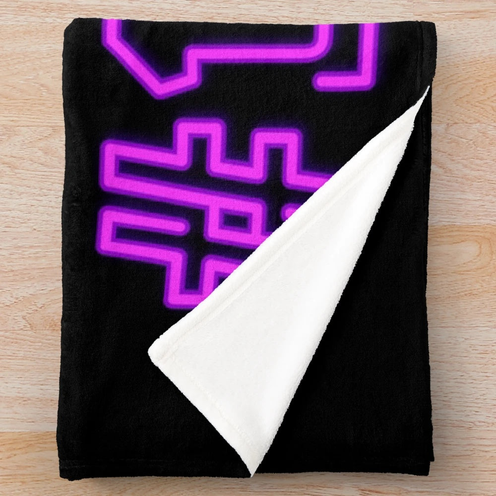 Neymar Jr. inspired plush blanket with neon, purple, and pink accents