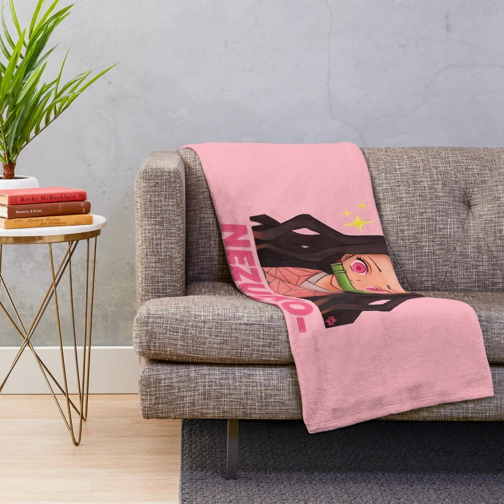 Soft, cozy plush blanket with Nezsuko character design for Demon Slayer fans