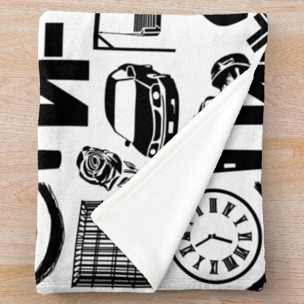 NF Inspired Collage Plush Blanket with Symbols and Music Imagery