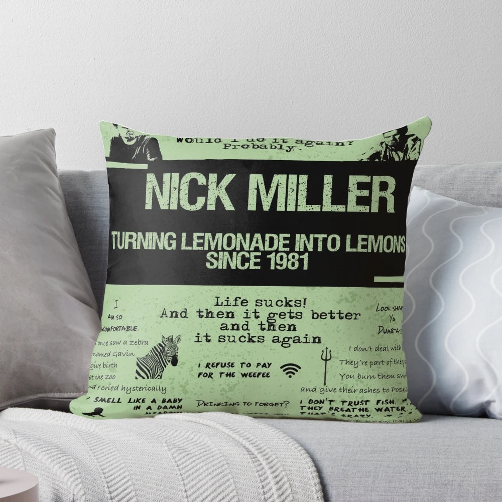 Nick Miller "New Girl" character design pillow featuring quotes and catchphrases