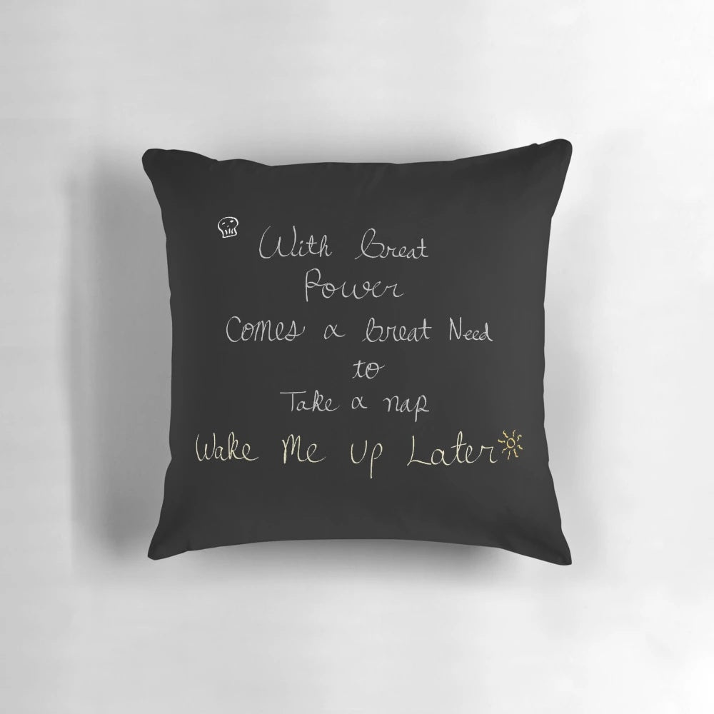 With Great Power Comes a Great Need to Take a Nap" Pillow featuring Nico di Angelo from the Percy Jackson series