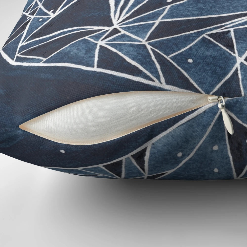 Night Court moon and stars watercolor design throw pillow with geometric patterns