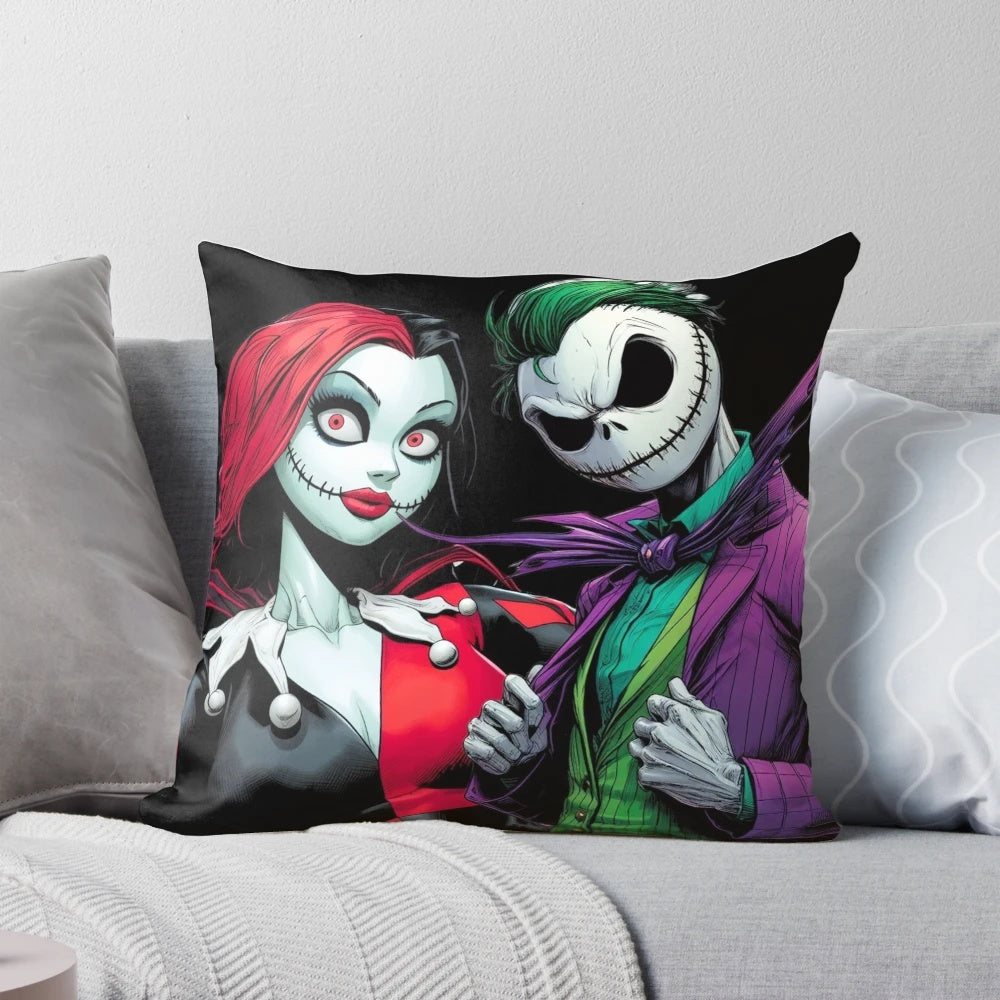 Nightmare Before Christmas Sally Quinn & Joker Jack Pillow, featuring characters from the movie and comics