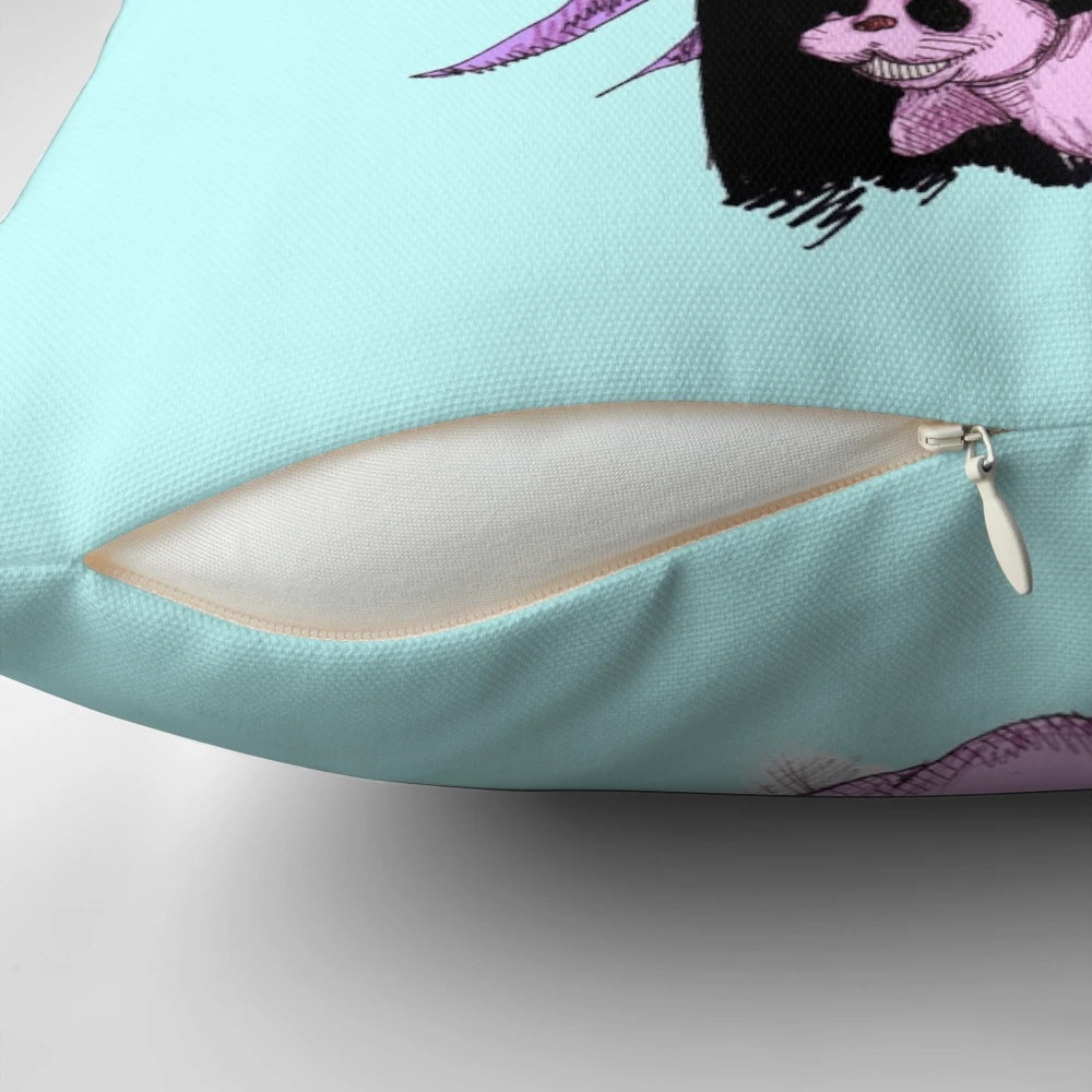 Nightmare in Wonderland themed pillow featuring a gothic, horror-inspired design with Alice in Wonderland and Christmas elements