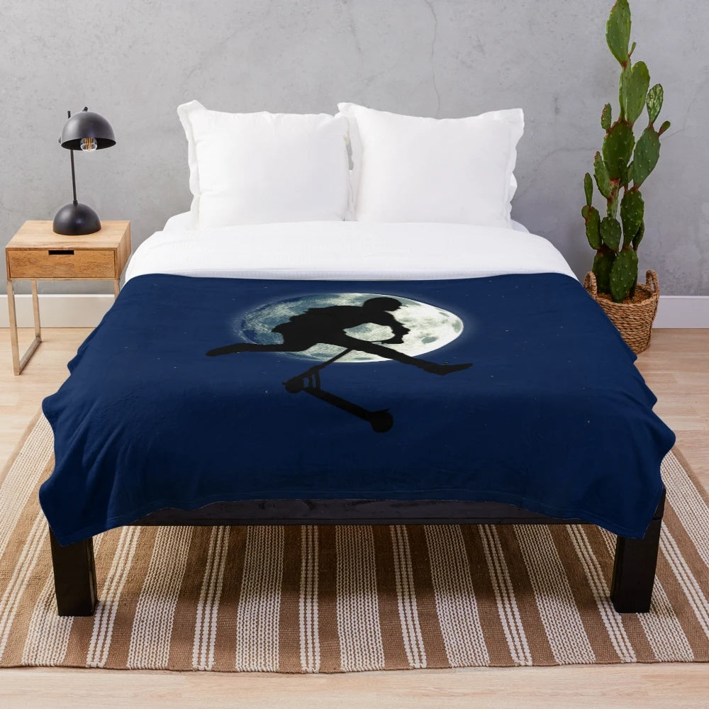 Full moon plush blanket featuring a night scooter scene