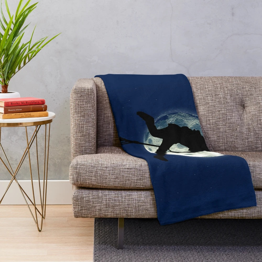 Full moon plush blanket featuring a night scooter scene