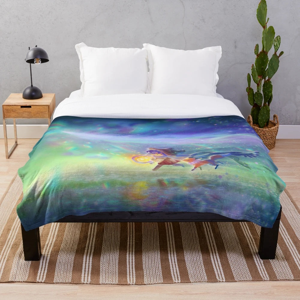 Niko and Rue inspired plush blanket featuring fantasy and anime-inspired design
