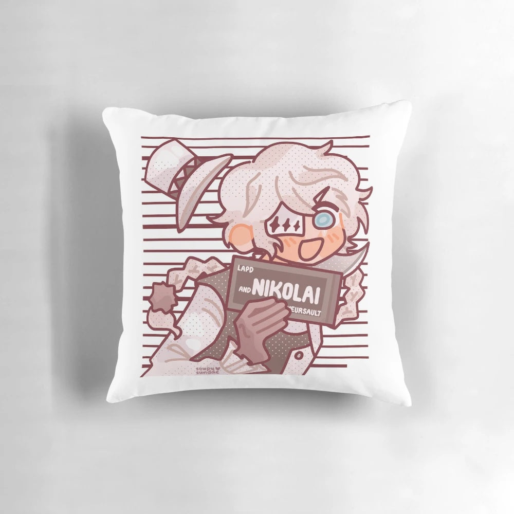Adorable chibi-style Pillow featuring Nikolai Gogol from the anime Bungou Stray Dogs