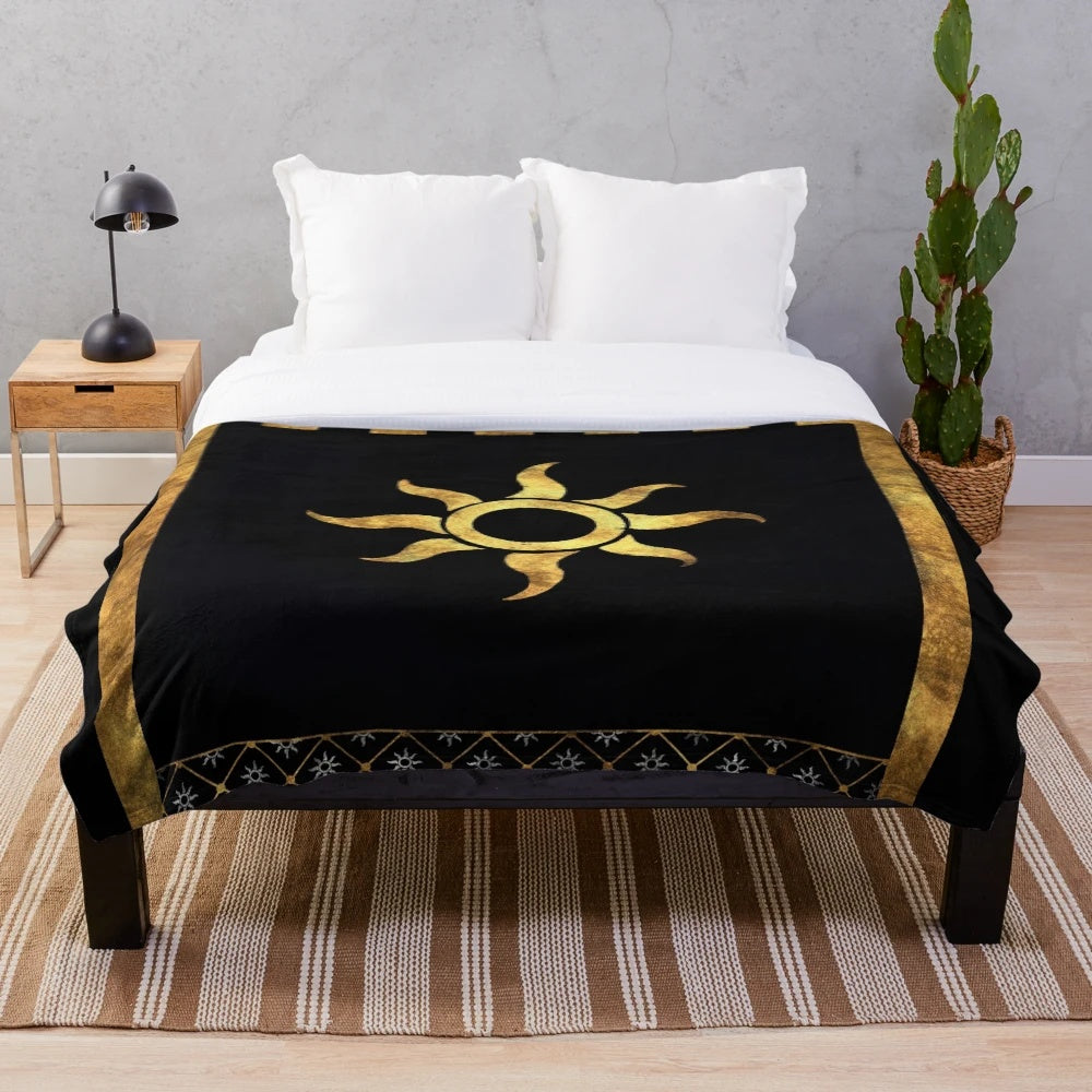 Nilfgaardian Empire Plush Blanket featuring the golden sun symbol from The Witcher series