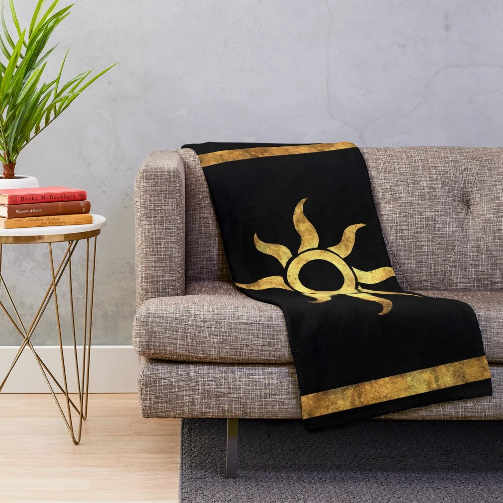 Nilfgaardian Empire Plush Blanket featuring the golden sun symbol from The Witcher series
