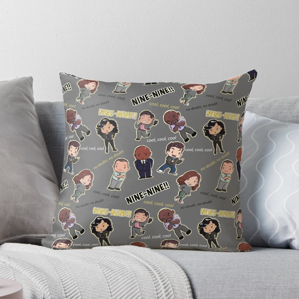 Nine-Nine Pattern Brooklyn 99 Pillow with Characters Jake Peralta, Rosa Diaz, and More