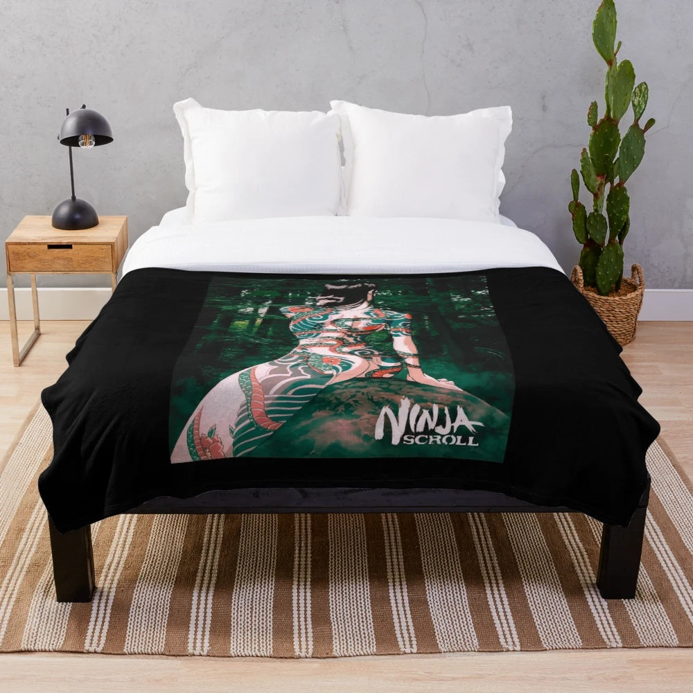 Ninja Scroll inspired plush blanket featuring Benisato character art