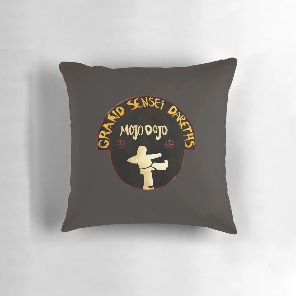 Ninjago Dareth's Mojo Dojo BRICK Version Pillow, a colorful and detailed throw pillow featuring the iconic Sensei Dareth's dojo.