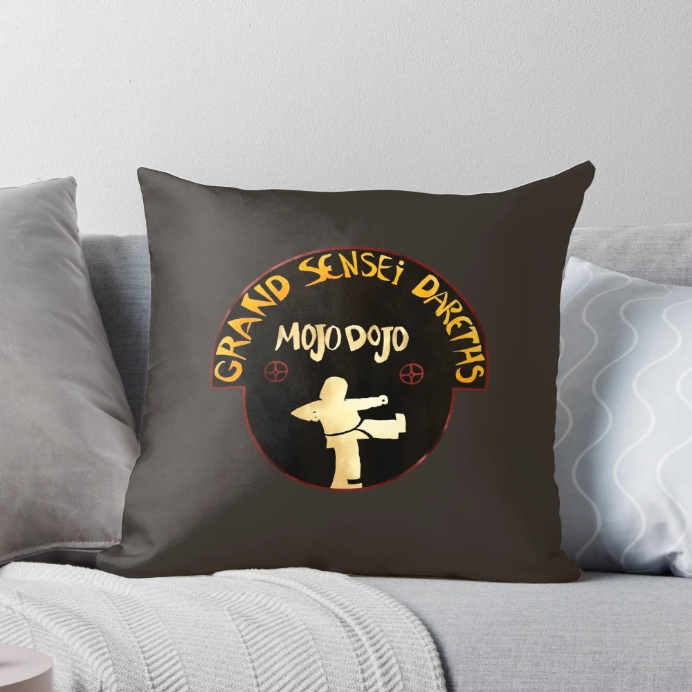 Ninjago Dareth's Mojo Dojo BRICK Version Pillow, a colorful and detailed throw pillow featuring the iconic Sensei Dareth's dojo.