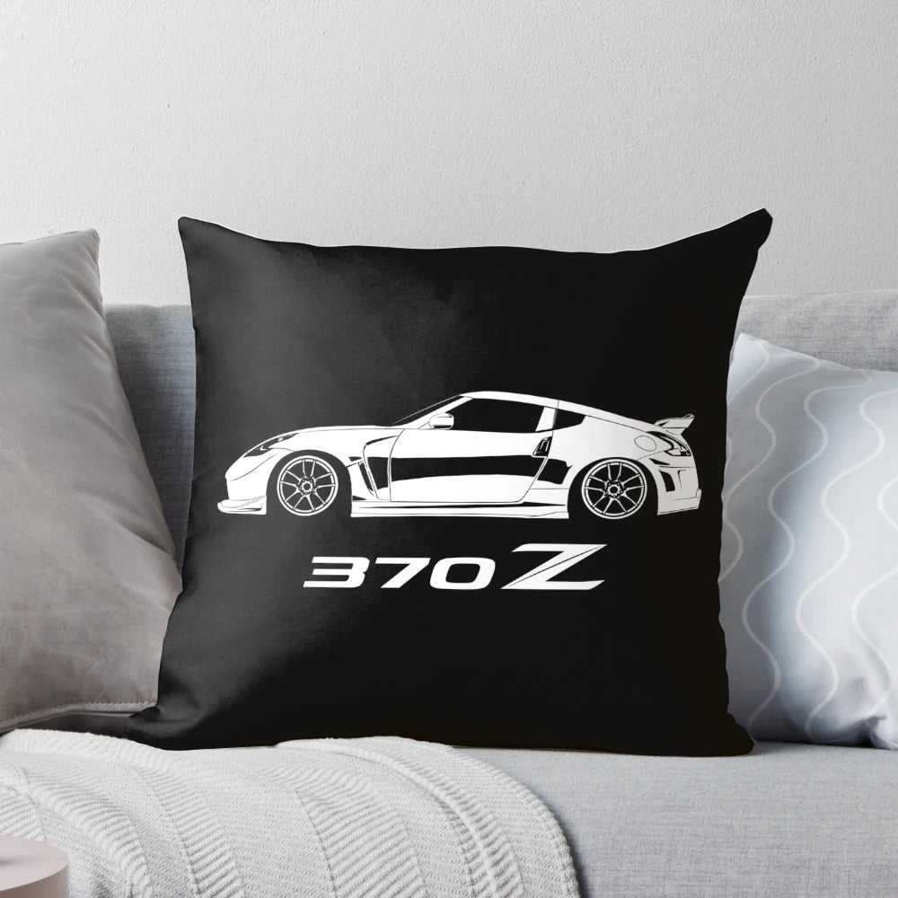 Nissan 370Z and NISMO inspired decorative pillow featuring the iconic Z34 sports car design