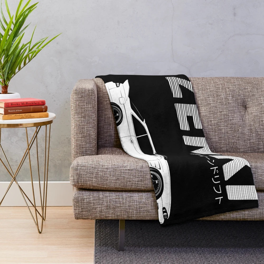 Nissan Silvia S14 inspired plush blanket with drift car design