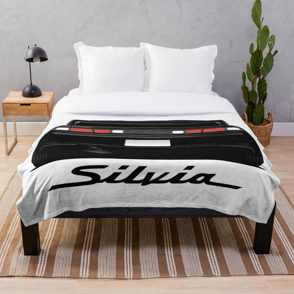 Nissan Silvia S14 inspired plush blanket with JDM drift car design
