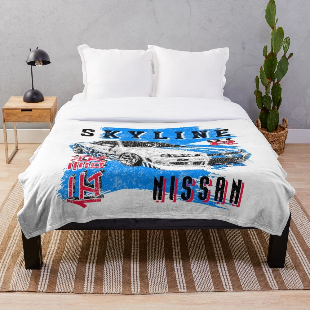 Nissan Skyline GTR R34 plush blanket with classic JDM sports car design