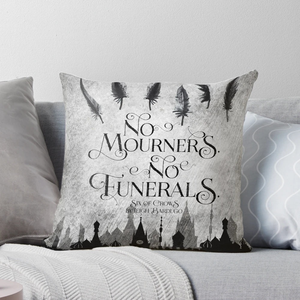"No Mourners No Funerals Book Quote Pillow - Stylish Literary Home Decor for Booklovers"