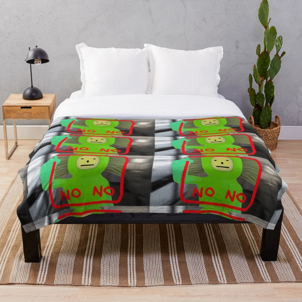 No No Square plush blanket in green and red colors