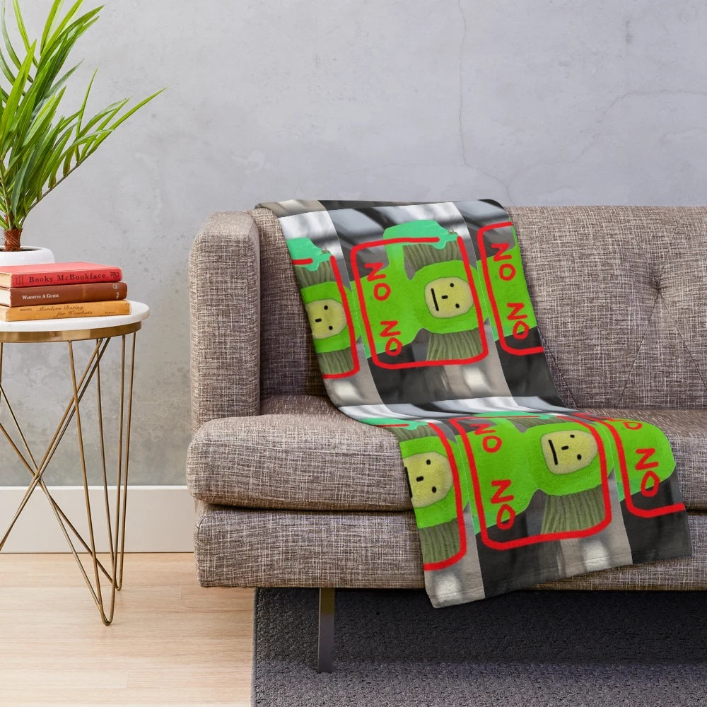 No No Square plush blanket in green and red colors