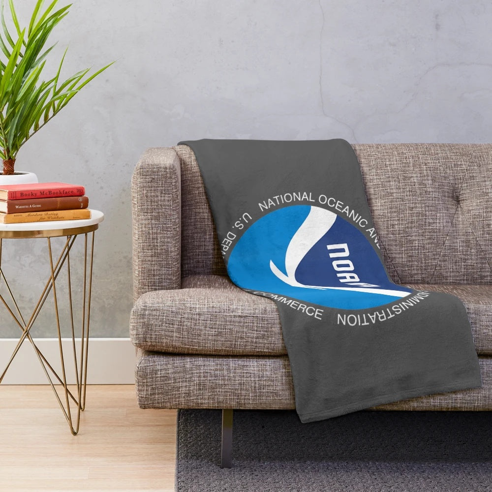NOAA-Inspired Plush Blanket with Weather and Climate Graphics
