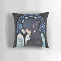 Stained glass-inspired decorative throw pillow featuring Noctis Lucis Caelum from the Final Fantasy video game series.