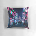 Vibrant neon-lit alley in a futuristic Tokyo cityscape, featuring the Nocturnal Tokyo Alley Pillow