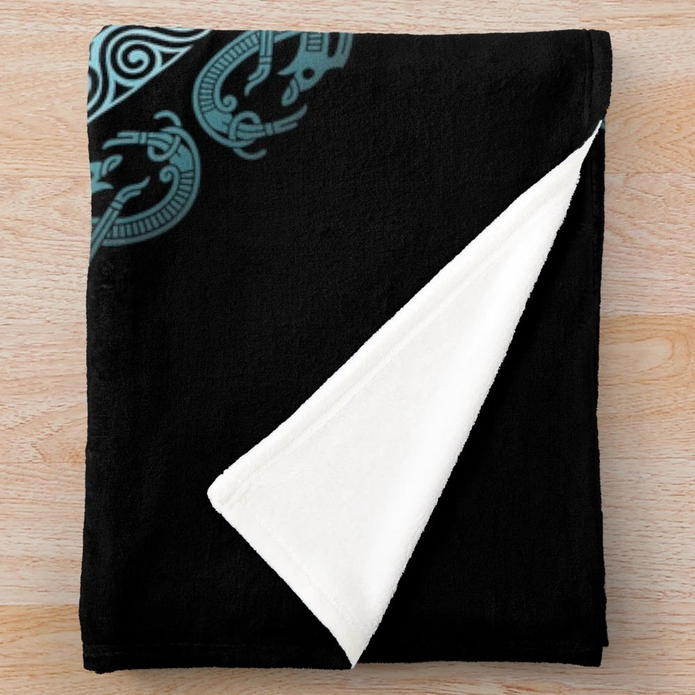 Soft and cozy plush blanket featuring Odin's ravens Huginn and Muninn from Norse mythology