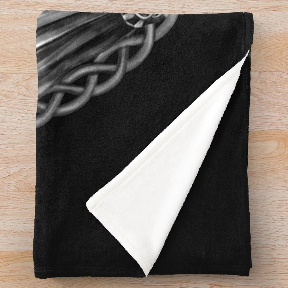 Plush blanket featuring Odin and his ravens Huginn and Muninn from Norse mythology